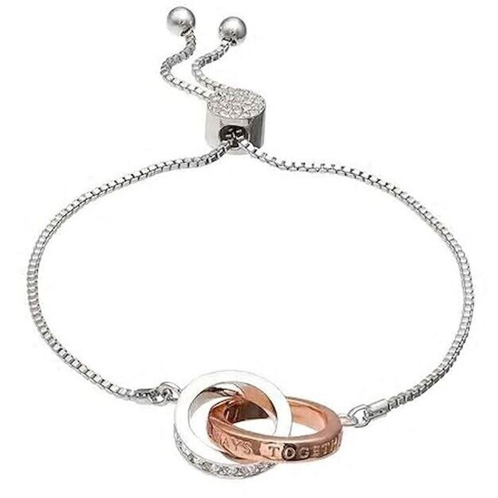 IBB Bolo Bracelet ALWAYS TOGETHER Love Rings Two Tone Pave Crystals Slider Chain